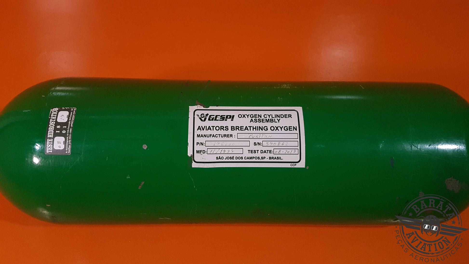 ZR-807 Puritan Oxygen Regulator & Cylinder - Apenas Retirada de Peças