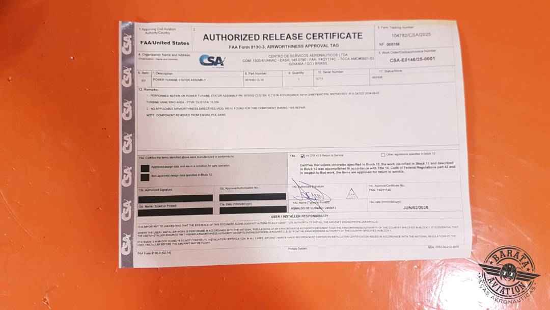 3030262C2 Pratt Power Turbine Stator Assembly PN Alt: 3076352CL02 C/ Form 8130-3