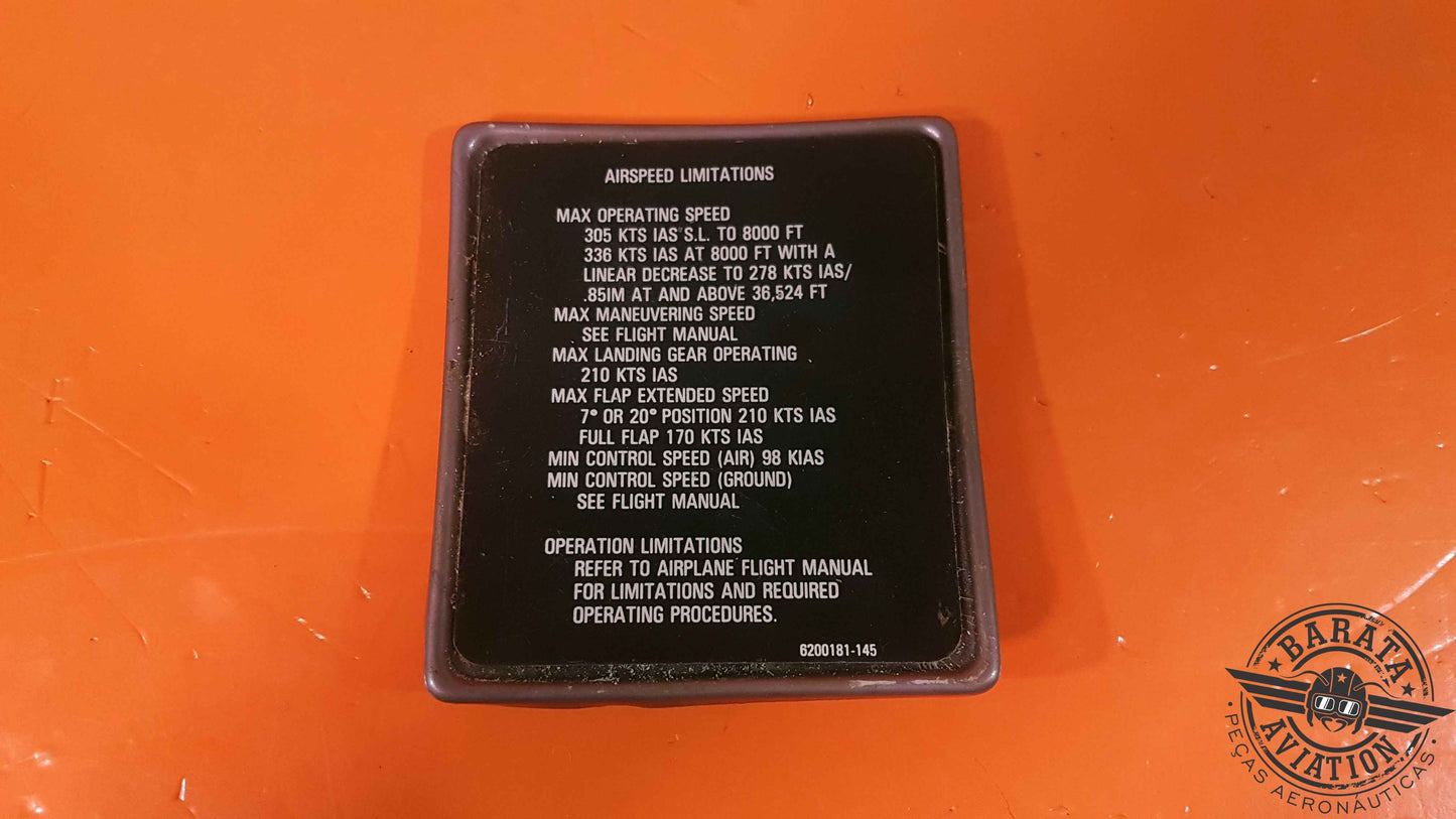 6200181-145 Airspeed Placard