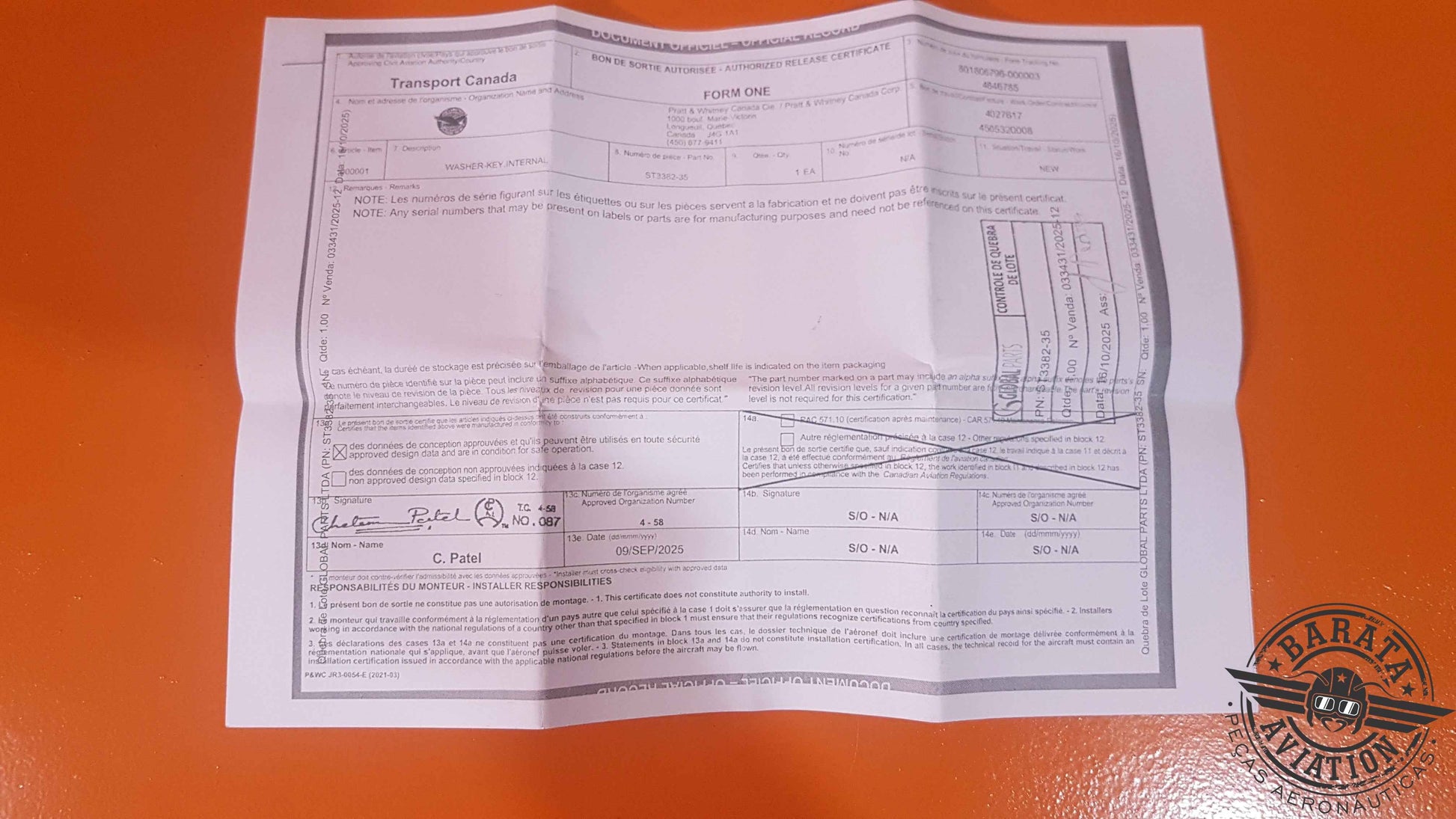 ST3382-35 Pratt & Whitney Washer -New