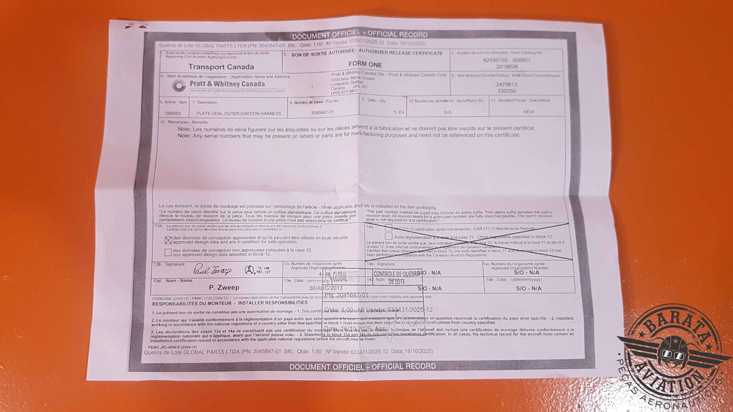 3045847-01 Pratt &  Whitney Plate-Seal  -New