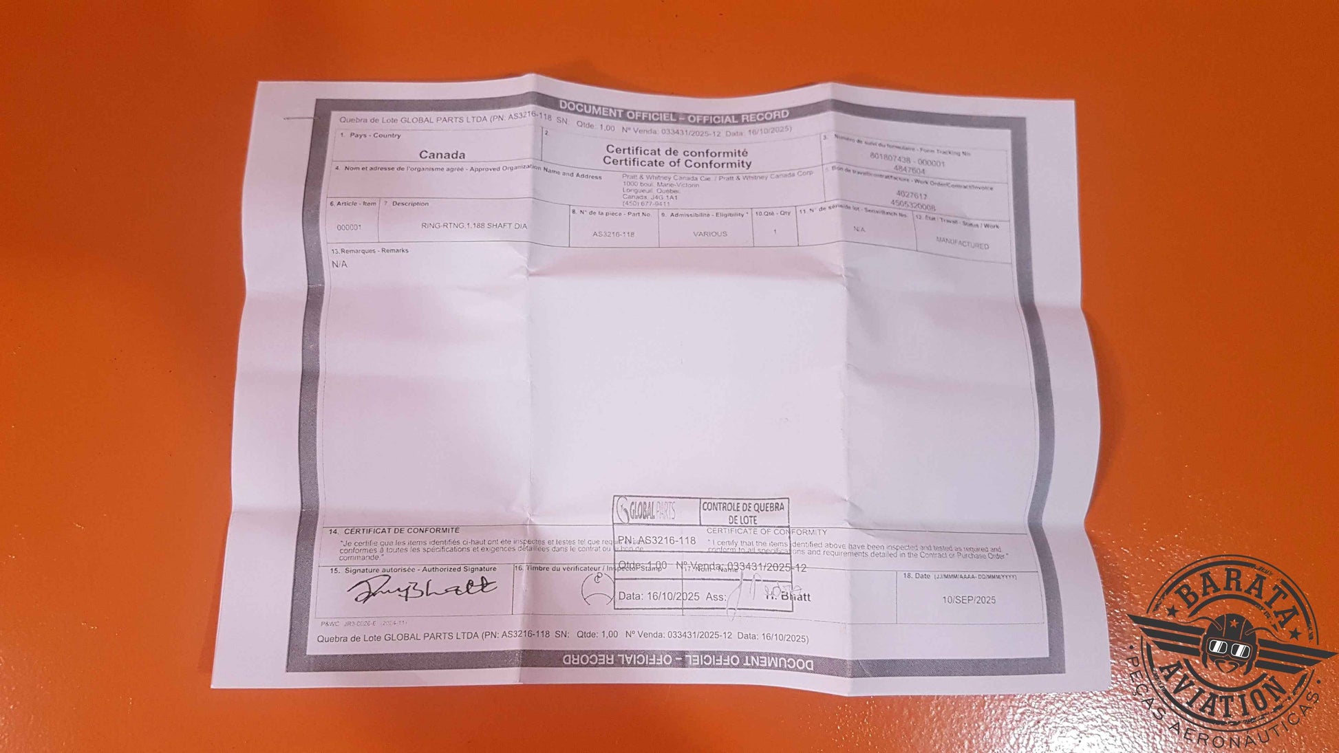 AS3216-118 Pratt &  Whitney Retaining Ring  - New